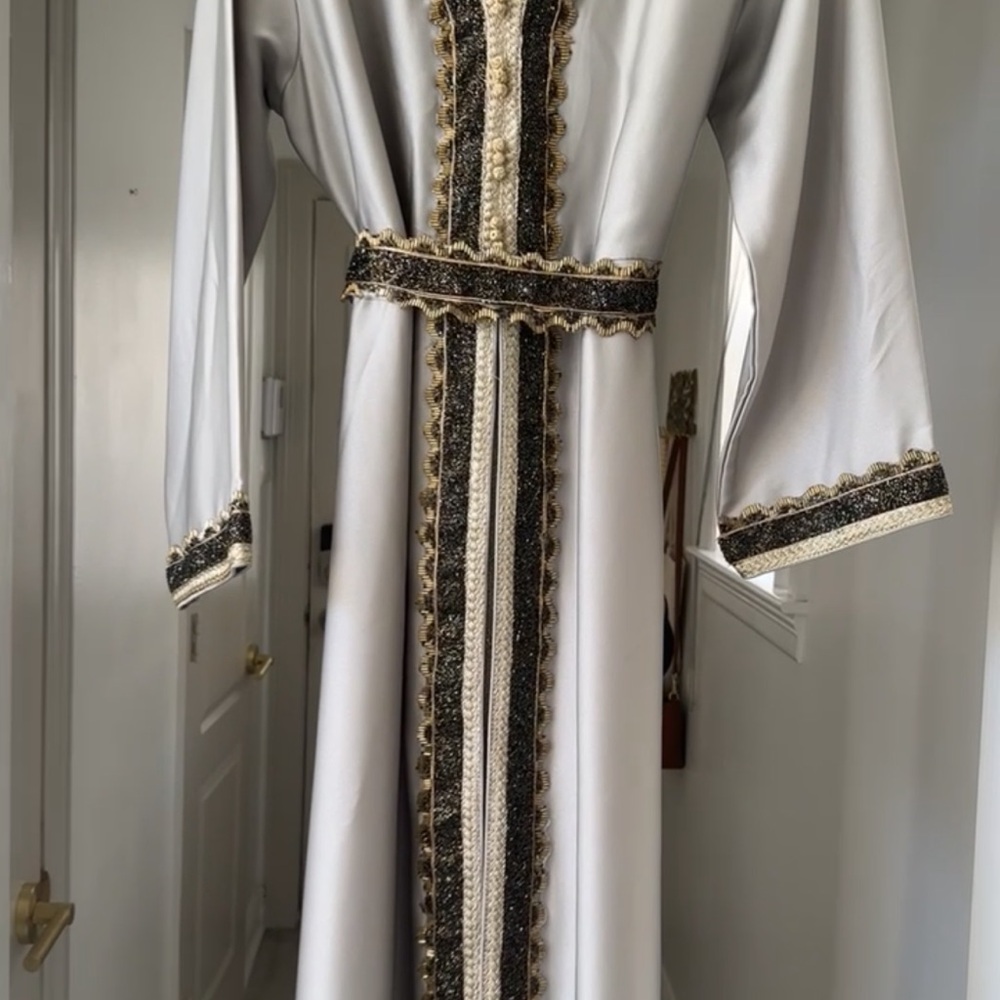 Elegant White and Gold Embellished Dress